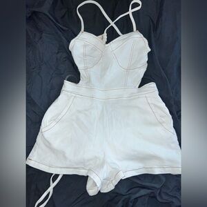 Fashion Nova White with Brown romper NEVER WORN